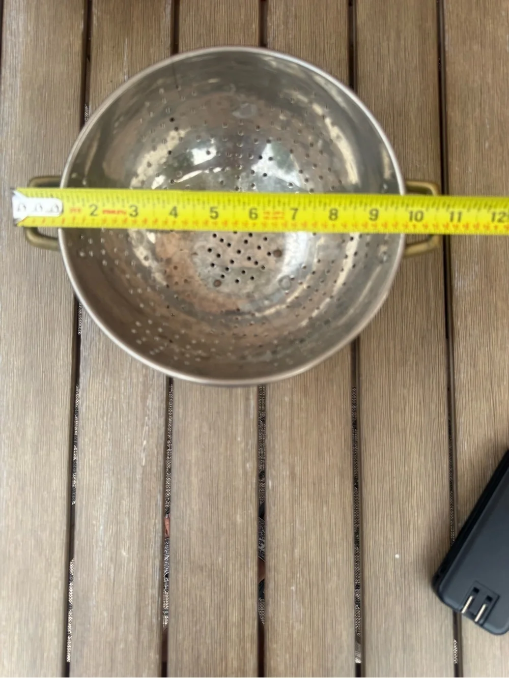 Vintage Solid Copper Colander Stainless Steel Lined Brass Handles Made in Korea